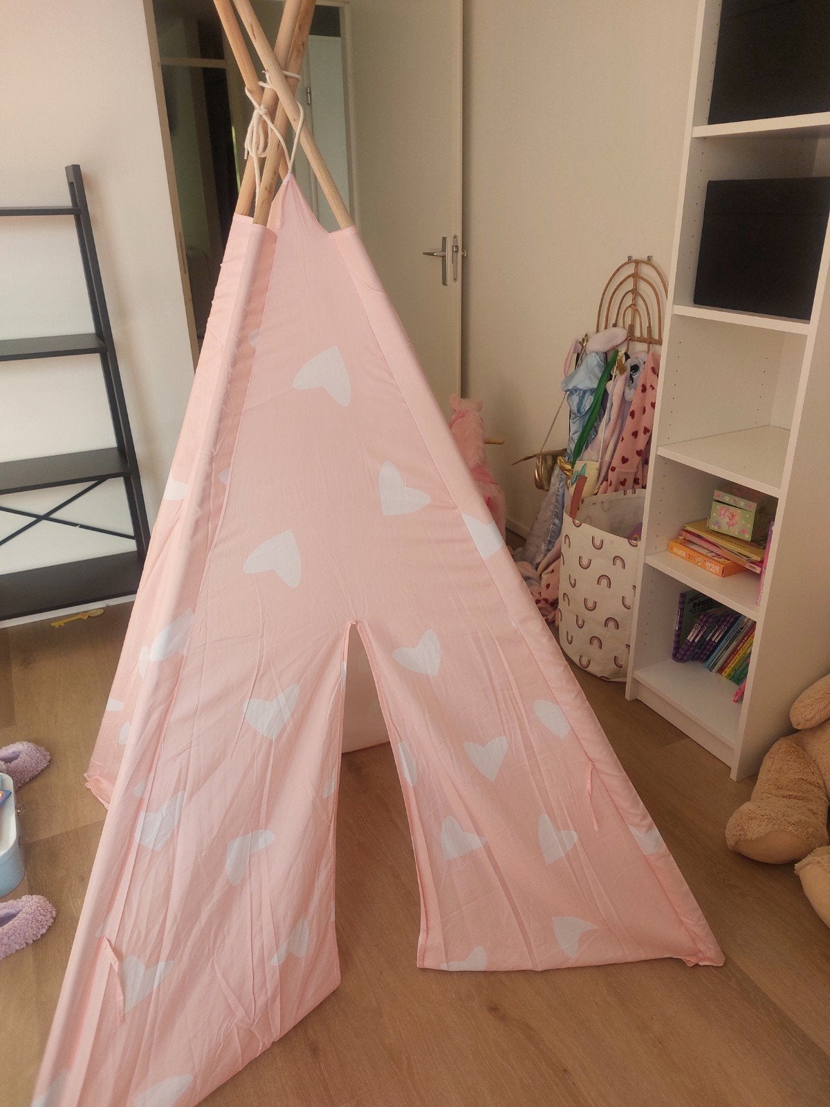 Roze tipi tent met hartjes voor kinderen, Ophalen, Zo goed als nieuw, Overige materialen