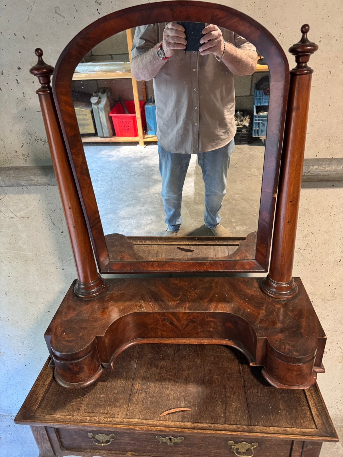 Antieke kaptafel met spiegel, mahoniehout, ca. 1893, Ophalen