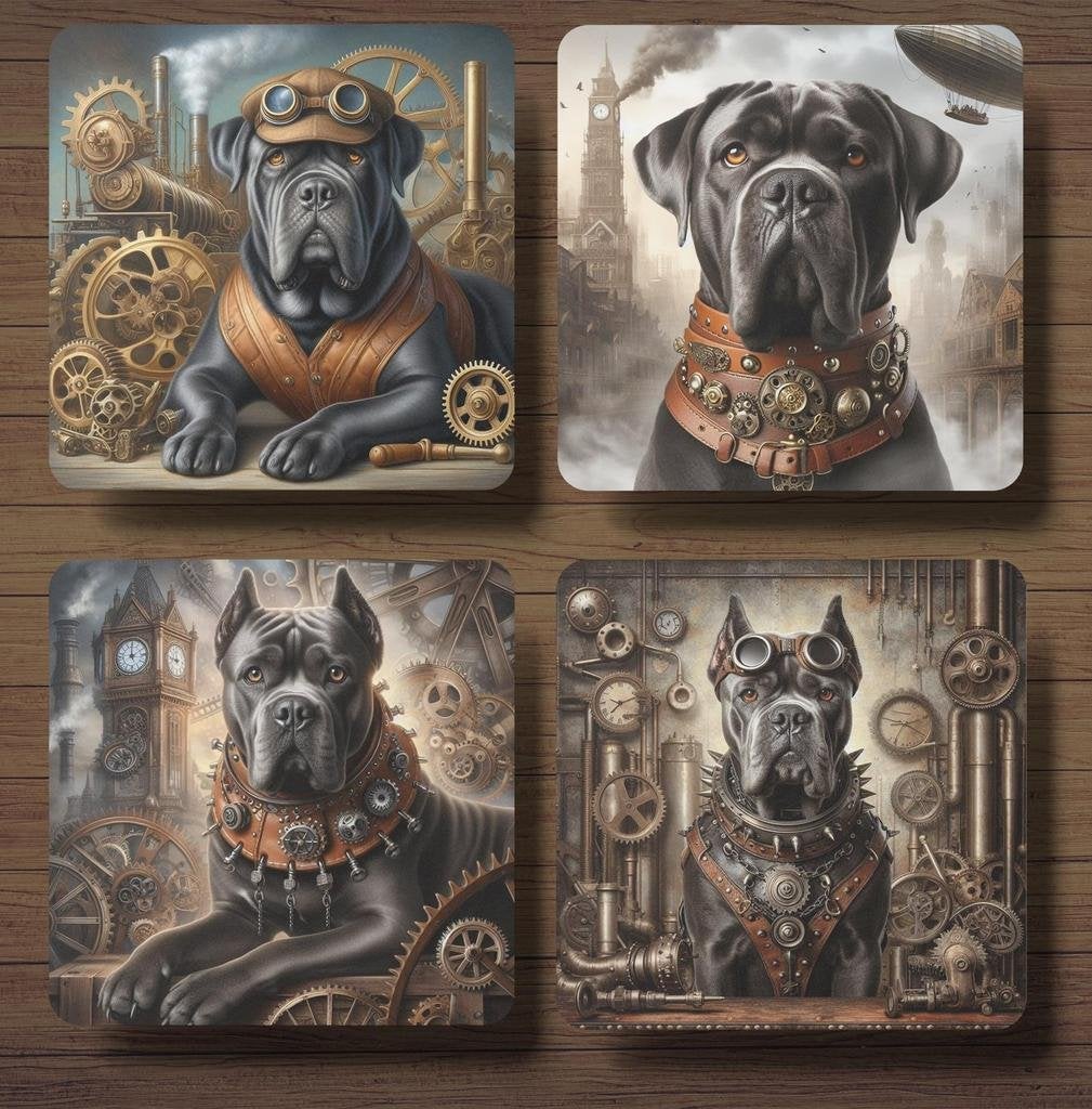 Cane Corso Steampunk onderzetters met houder, Ophalen of Verzenden, Nieuw