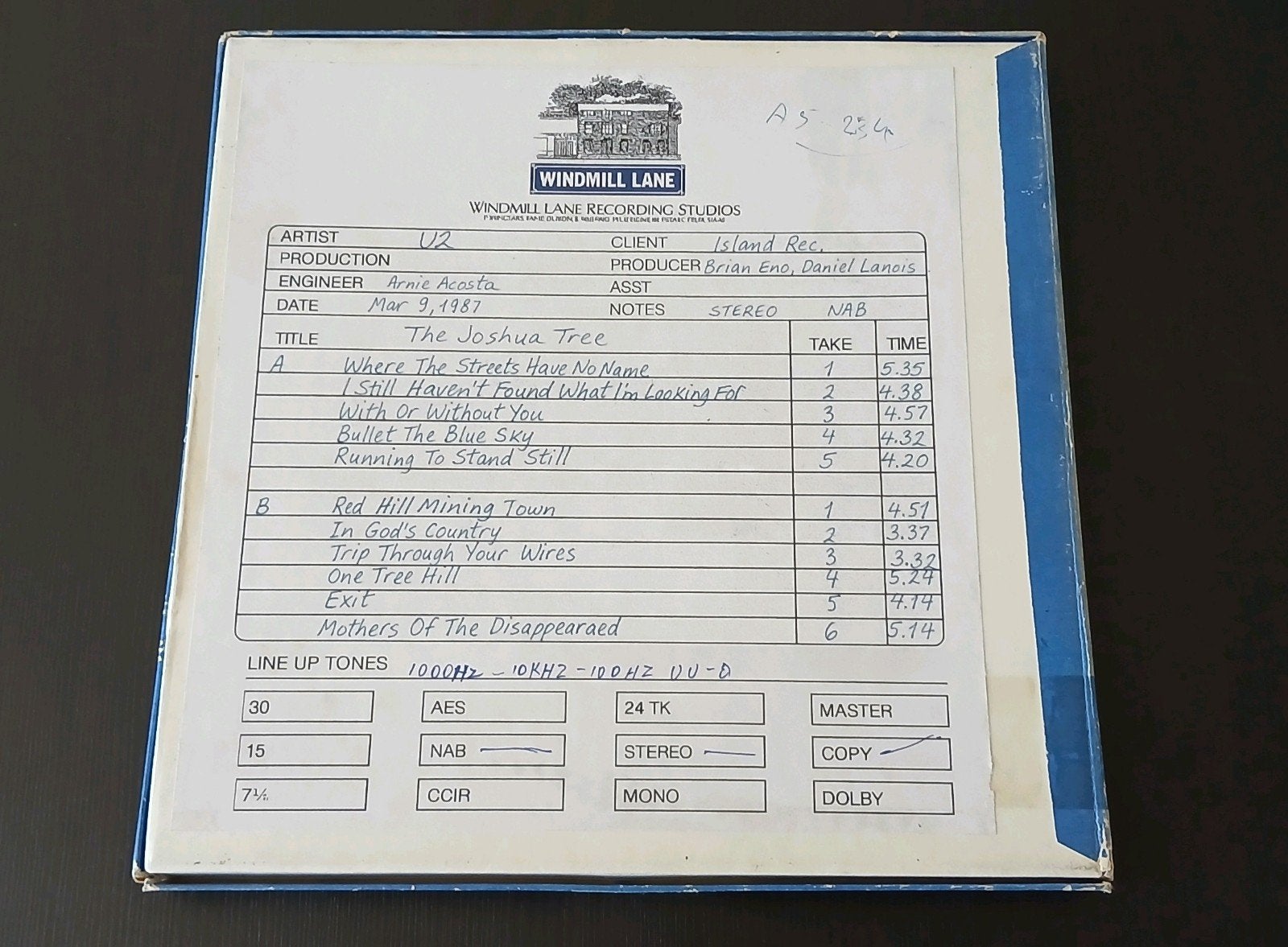 U2 The Joshua tree 1987 Production Mastered Windmill Lane, Ophalen of Verzenden, 12 inch, Poprock