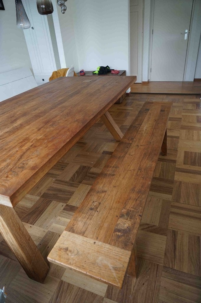 Houten bank (bij eettafel), Huis en Inrichting, Ophalen, Gebruikt, Minder dan 75 cm, 150 tot 200 cm