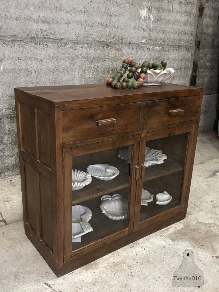 Vitrine toonbank met oud gebobbeld glas laden keukeneiland, 100 tot 150 cm, Ophalen of Verzenden, Zo goed als nieuw, Minder dan 100 cm
