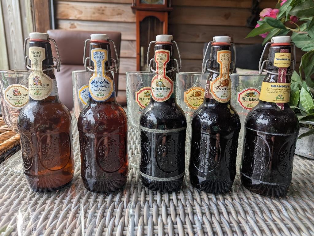 5  Grolsch met glazen, Ophalen, Nieuw, Glas of Glazen, Grolsch