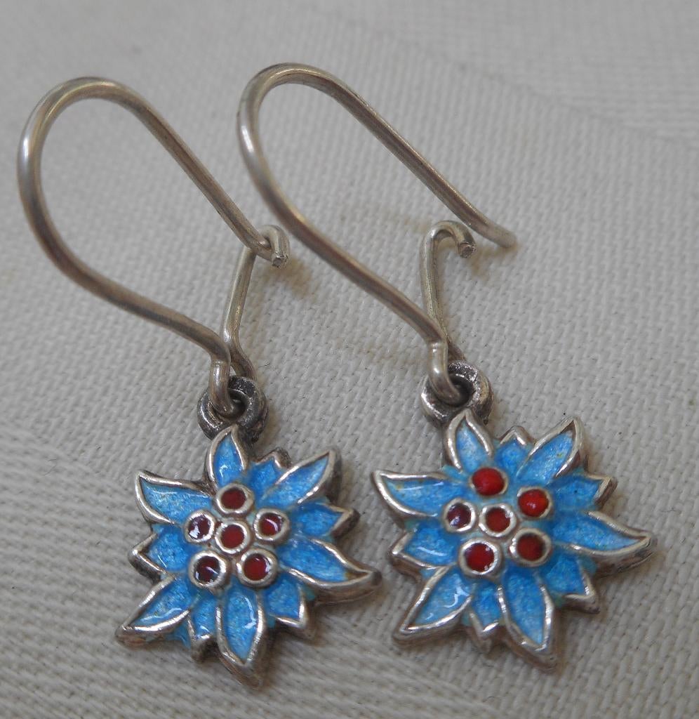 Zilveren vintage oorbellen edelweiss nr.1496, Hangers, Verzenden, Zo goed als nieuw, Zilver