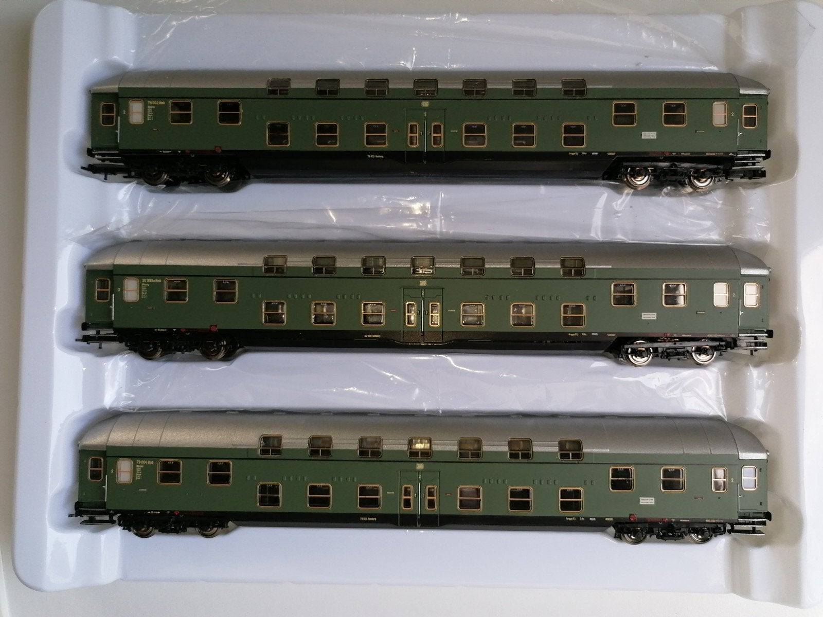 Hobbytrain H0. DB 3-set doppelstockwagons chroomoxide groen., Overige merken, Treinset, Gelijkstroom, Ophalen of Verzenden