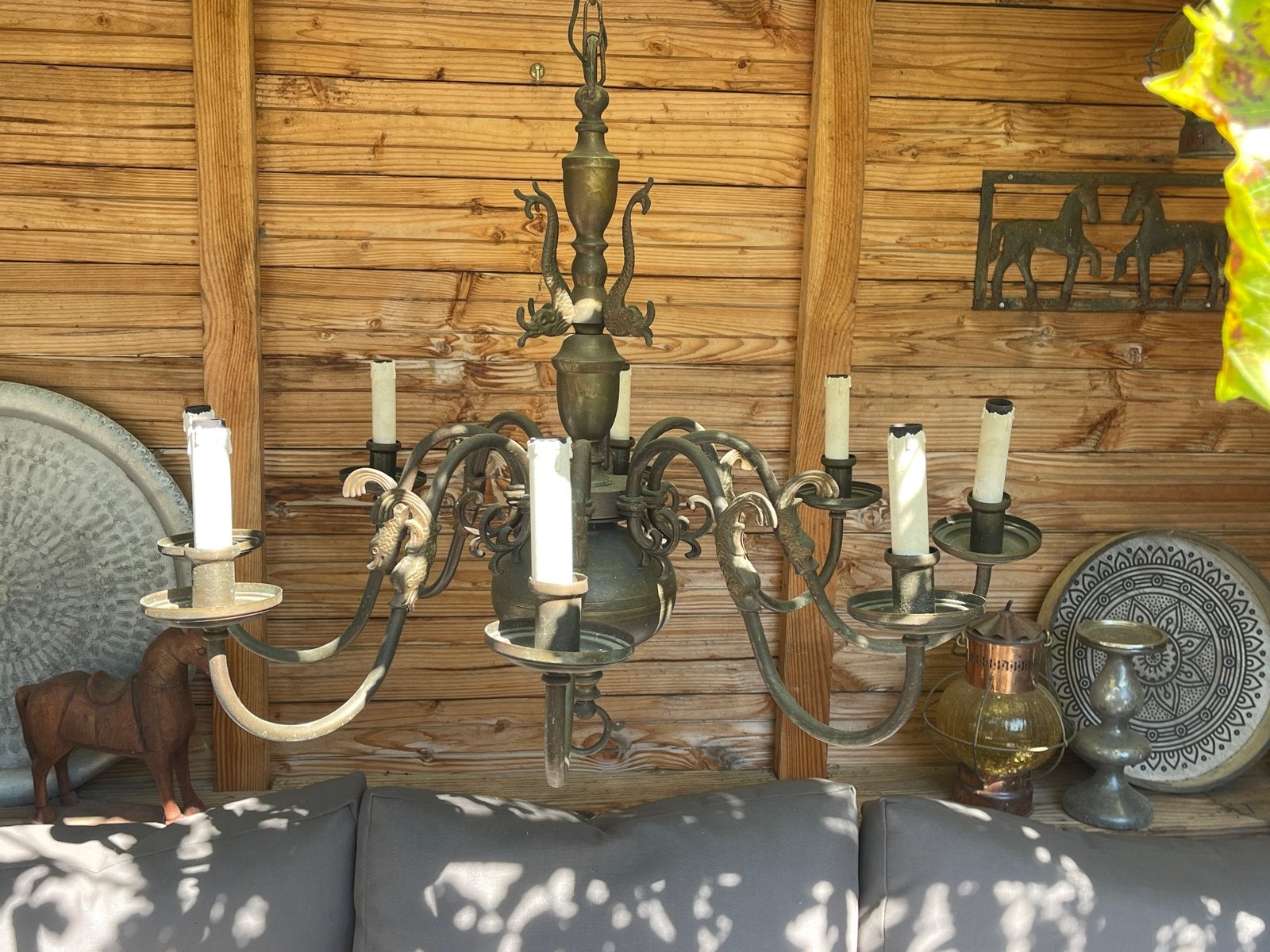 Grote Antieke Bronzen Kroonluchter 8 Lamps, Ophalen