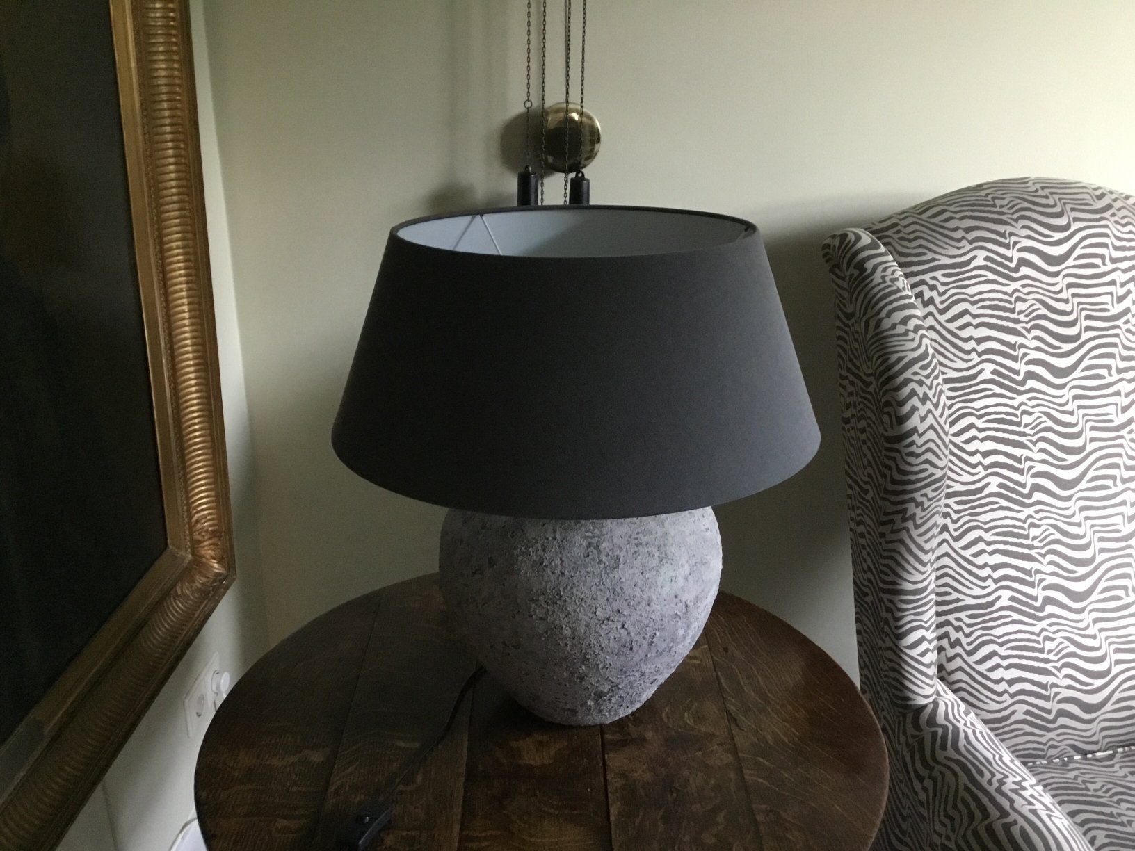Schemerlamp met stenen voet, Ophalen of Verzenden, Zo goed als nieuw, Grijs, Rond