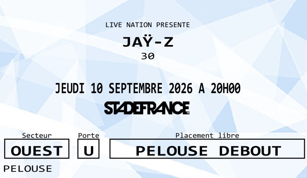 2x JAY-Z 30 tickets — Stade de France, Parijs, Tickets en Kaartjes, Eén persoon, September