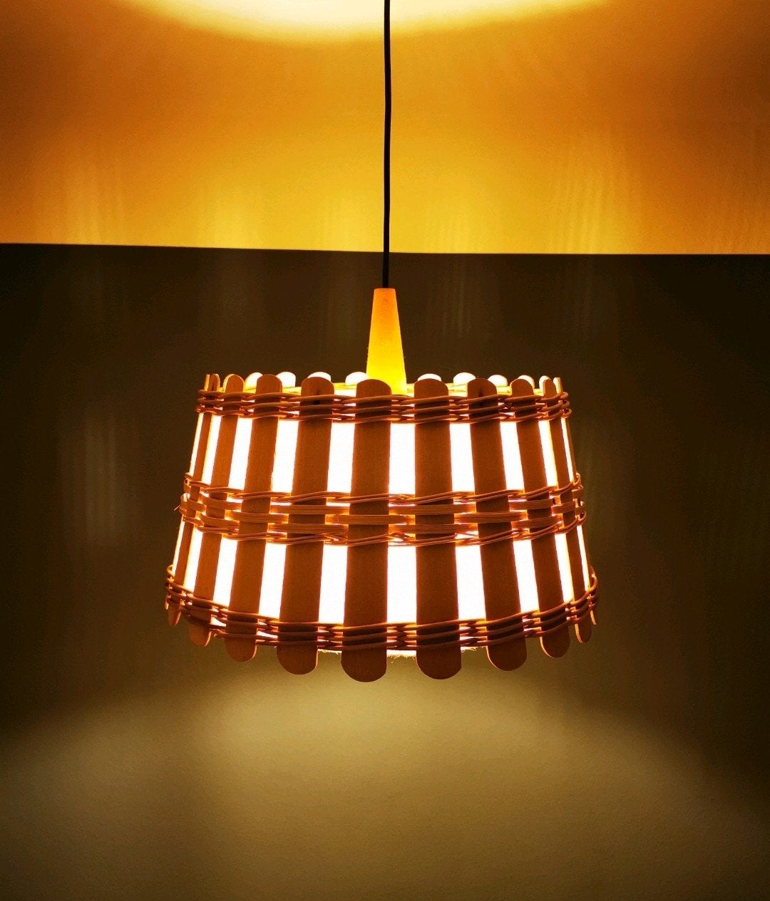 Vintage hanglamp met rotan en jute, Ophalen