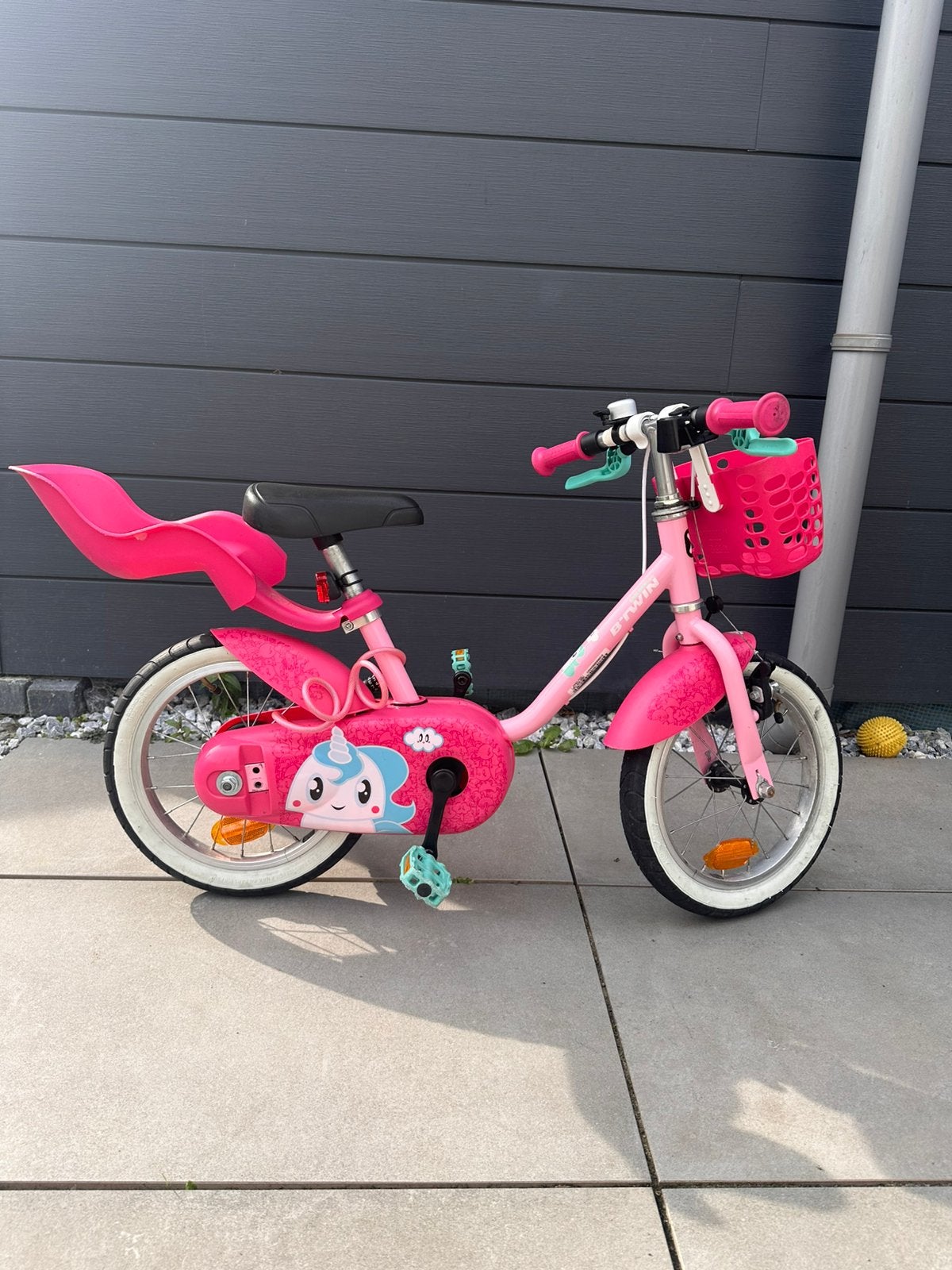 Kinderfiets Unicorn 14 inch Btwin met zijwieltjes, Ophalen of Verzenden, Zo goed als nieuw, Minder dan 16 inch