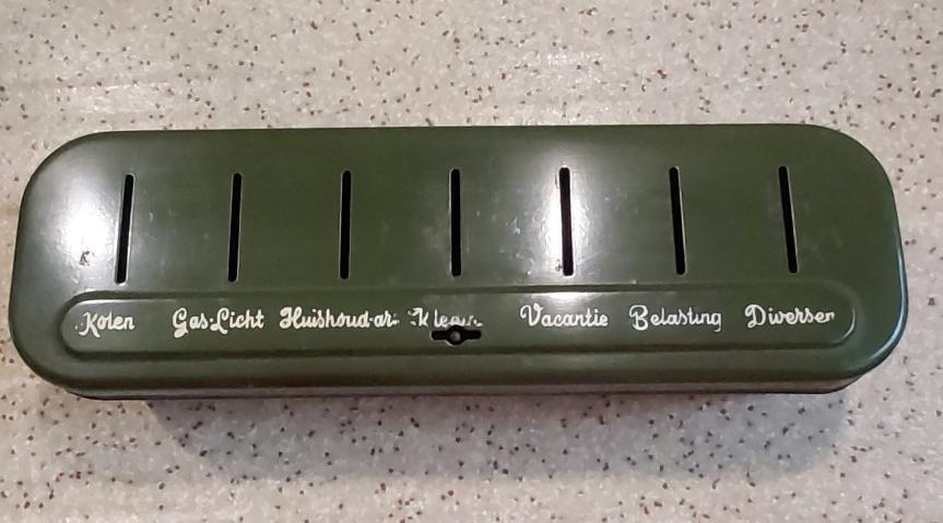 Spaarbox/pot donkergroen emaille, Antiek en Kunst, Ophalen