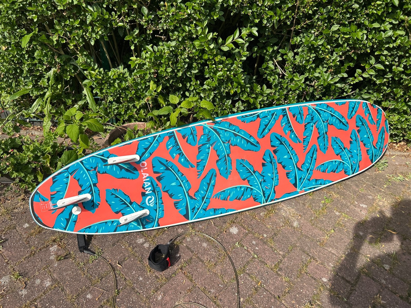 Olaian Soft Top Surfplank 7'8" met vinnen, leash en draagtas, Watersport en Boten, Golfsurfen, Ophalen, Gebruikt, Funboard, Met vinnen