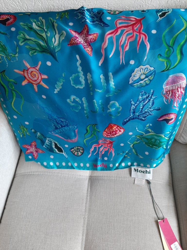 Mochi blauwe zijde sjaal 65 x 65 cm, Ophalen of Verzenden, Nieuw, Maat 36 (S), Sjaal
