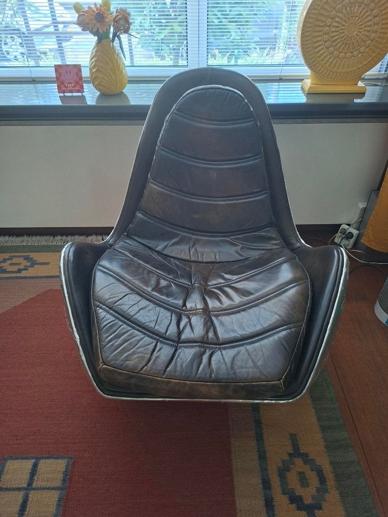 Spitfire loungestoel, Ophalen, 75 tot 100 cm, Leer, 50 tot 75 cm