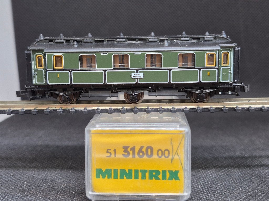 Minitrix 3160 - K.Bay.Sts.B. Pers.wagen ABü 1e/2ekl (16838), Gebruikt, Gelijkstroom, Trix, Wagon
