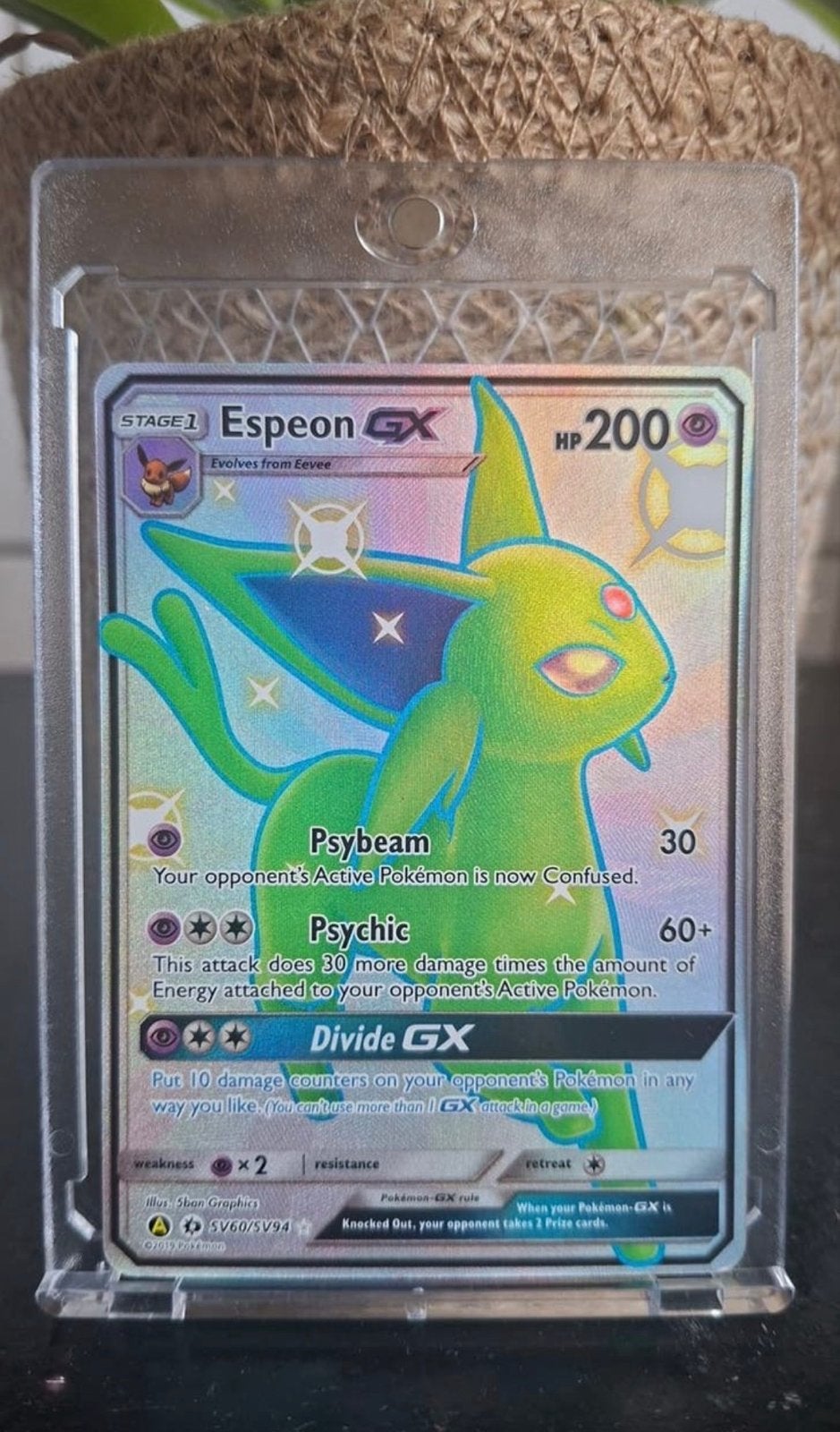 Espeon GX Pokémon kaart NM, Ophalen of Verzenden, Nieuw, Losse kaart, Foil