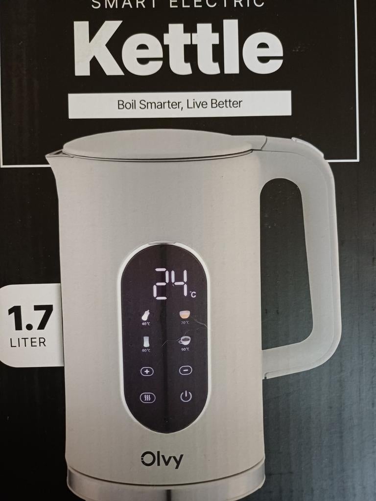 Olvy Smart Waterkoker 1.7L met Temp.regeling & Warmhoudfunct, Ophalen of Verzenden