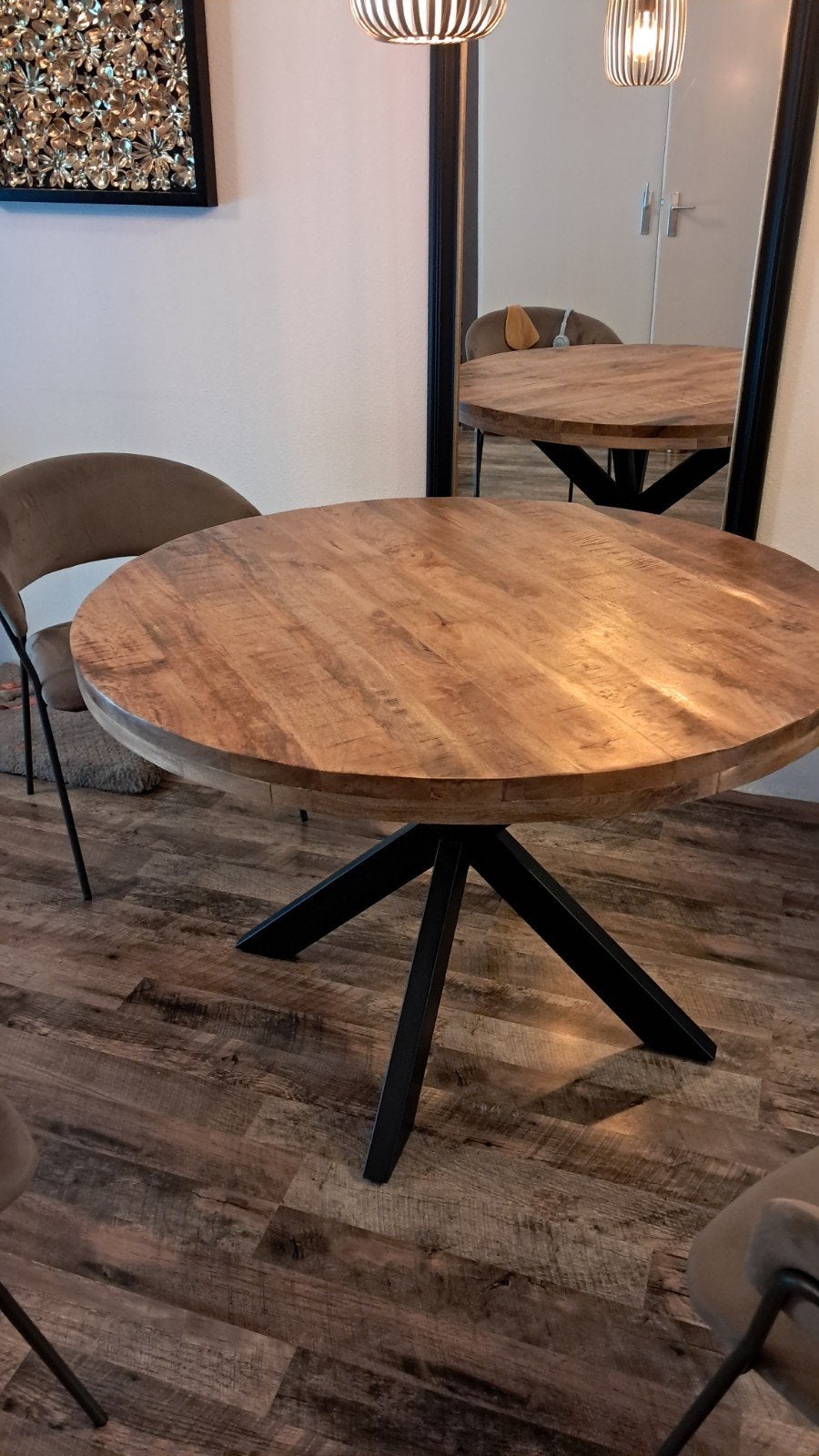Ronde houten tafel doorsnee 115 cm, zgan, Ophalen