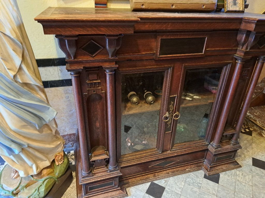 Antieke houten kast met glazen deuren, Ophalen