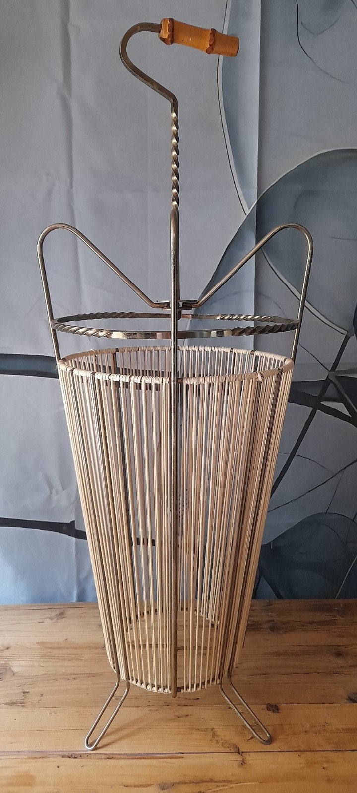 Vintage Messing Paraplubak Jaren '50 met Bamboe Handvat, Ophalen of Verzenden, Gebruikt, Metaal