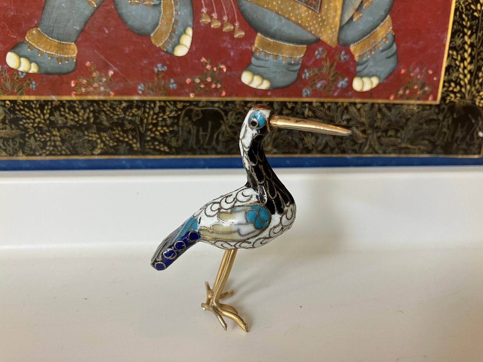 Vintage cloisonne, handgemaakt vogelbeeldje, Ophalen of Verzenden, Beeld, Overige materialen