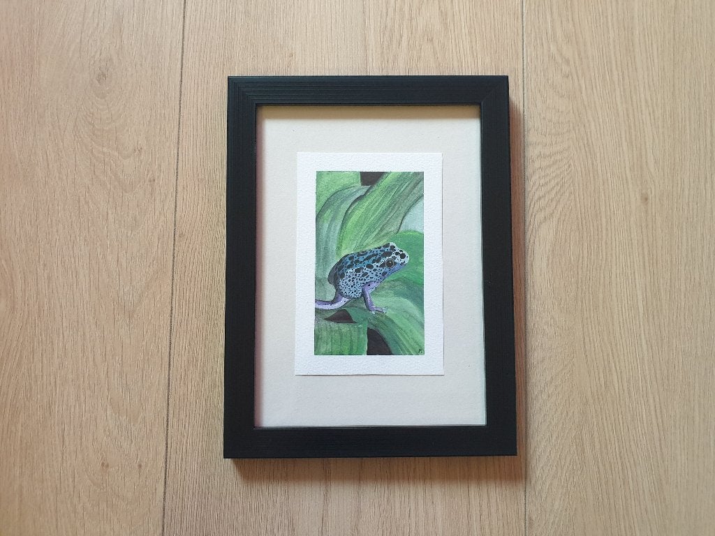 Mini aquarel Gifpijlkikker handgemaakt schilderijtje 18x13cm, Ophalen, Minder dan 50 cm, Nieuw, 5 – 50