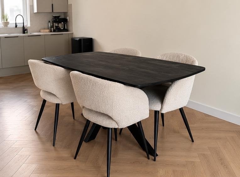 eettafel 160x90 met 4 stoelen - Zwart eikenhout, Huis en Inrichting, Ophalen, 100 tot 150 cm, Eikenhout, 50 tot 100 cm