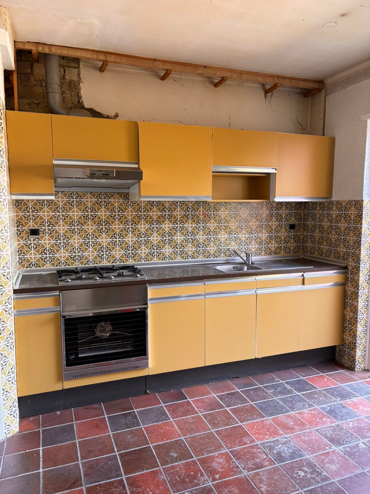 Complete gele habemat vintage keuken, Ophalen, Gebruikt, Geel, Hoekkeuken