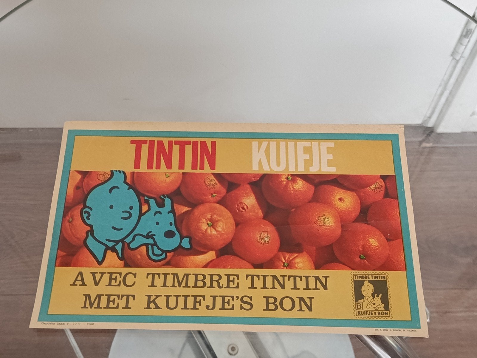 Vintage 1960 Tintin/Kuifje poster/affiche - Goede staat, Gebruikt, Rechthoekig Liggend, Ophalen of Verzenden, A1 t/m A3