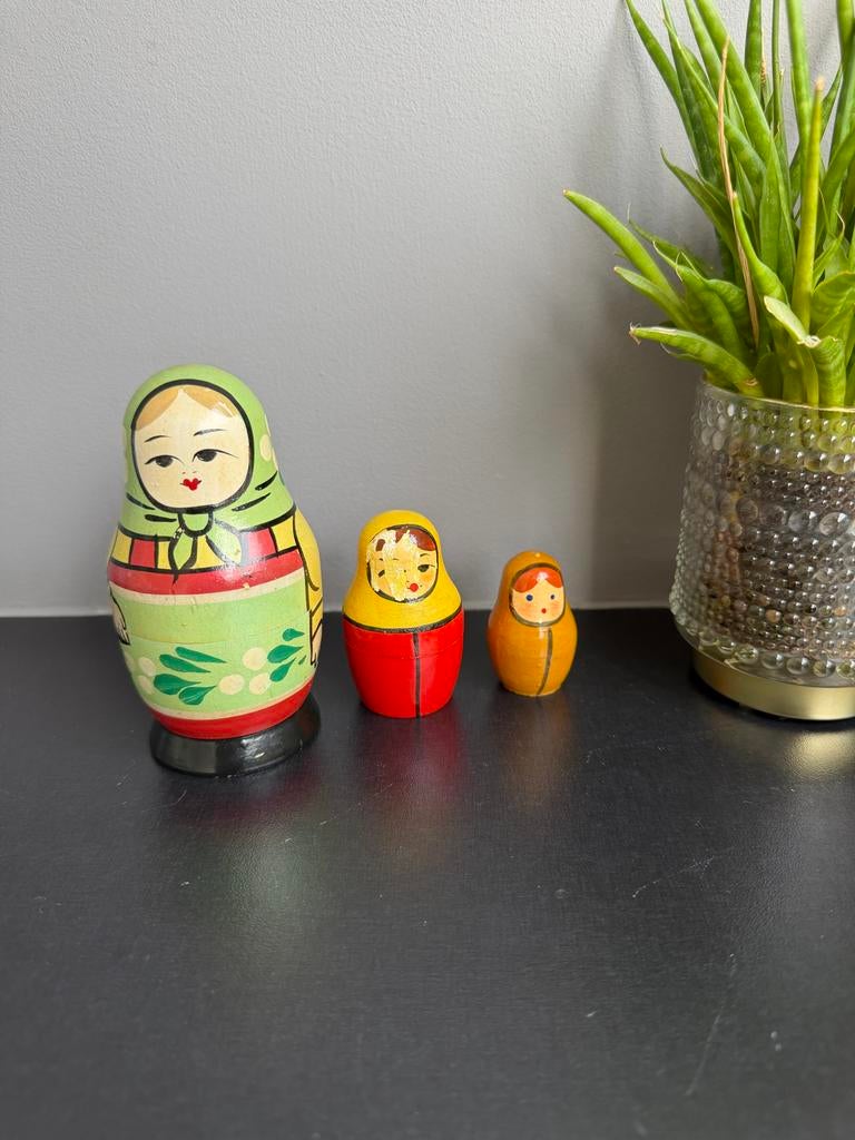 Vintage Matroesjka pop - 3-delig, beschadigd, Ophalen of Verzenden