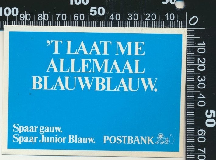 Sticker: Postbank - Het laat me allemaal blauwblauw, Ophalen of Verzenden, Zo goed als nieuw, Bedrijf of Vereniging