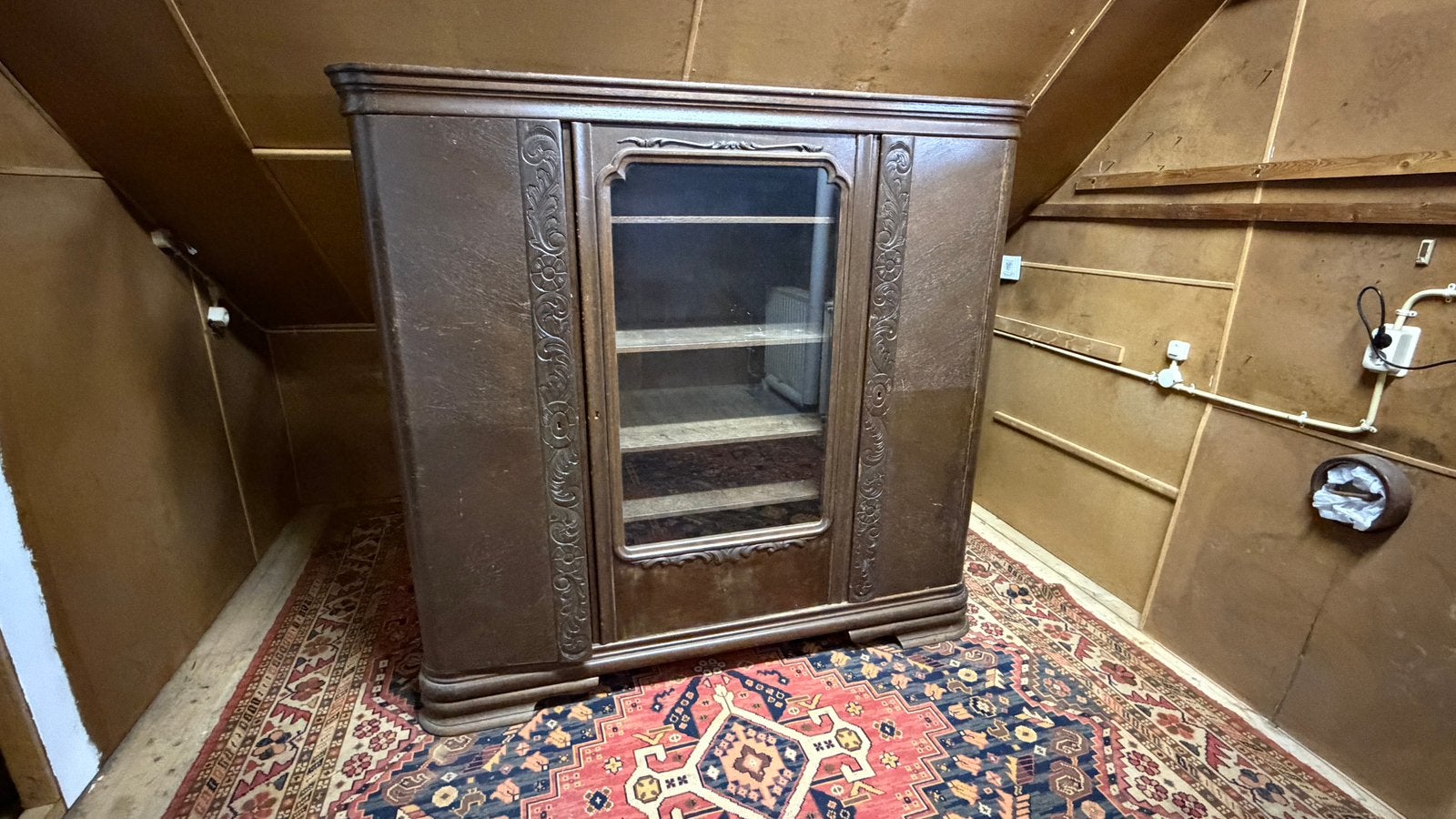 Antieke kast met glazen vitrine gedeelte +/-180x170, Huis en Inrichting, Ophalen, Gebruikt, 150 tot 200 cm, Eikenhout