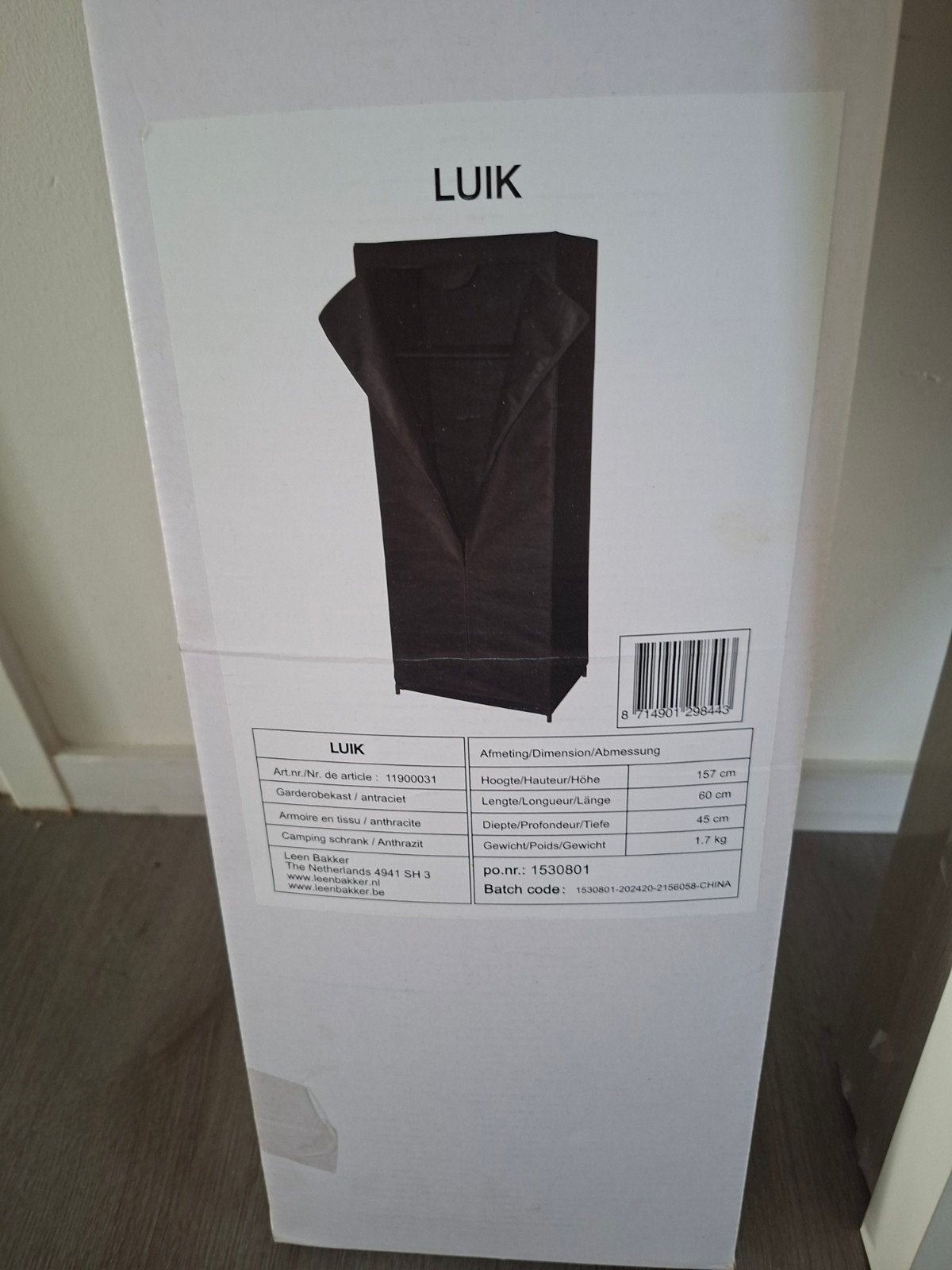 Leen Bakker Luik Garderobekast Antraciet - Nieuw in doos, Ophalen, Nieuw