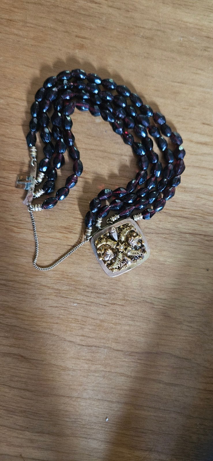 granaat armband antiek met gouden sluiting, Ophalen, Goud, Ketting, Verguld
