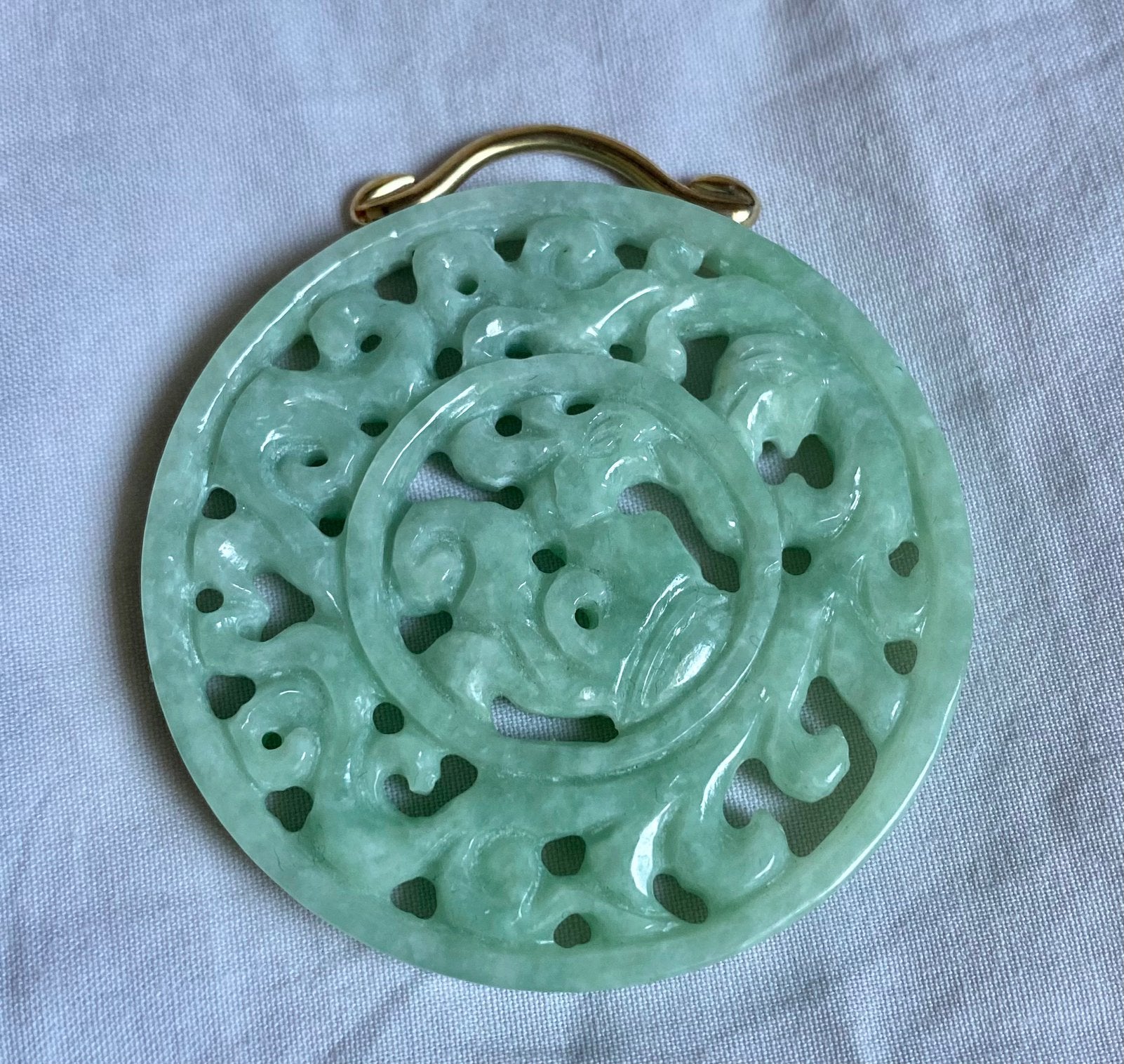 Jade hanger groot vintage 9k goud, Verzenden, Zo goed als nieuw, Groen, Goud