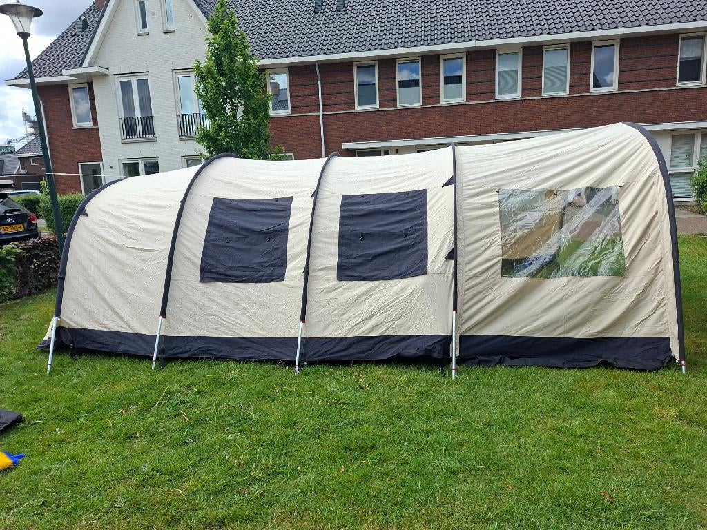 6 persoons familietent, kampeerspullen met bagagewagen, Caravans en Kamperen, Tenten, Ophalen, Zo goed als nieuw, Tot en met 6