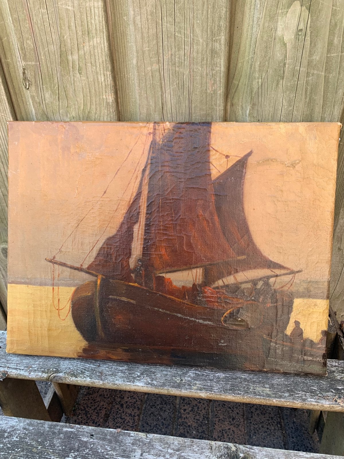 Olieverf schilderij oude Botter (verdoekt), Antiek en Kunst, Kunst | Schilderijen | Klassiek, Maritiem / water, Nederlandse school