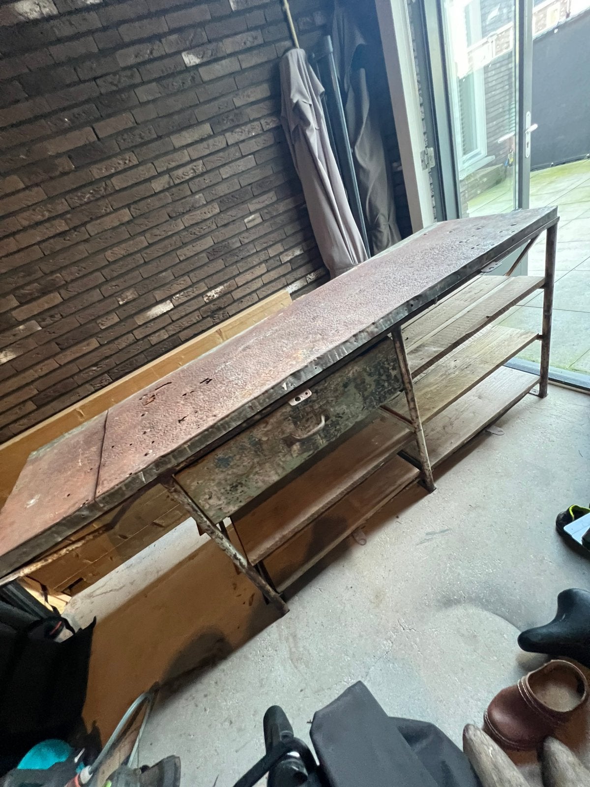 Robuuste industriële werkbank, Doe-het-zelf en Verbouw, Werkbanken, Ophalen, Gebruikt, 170 cm of meer