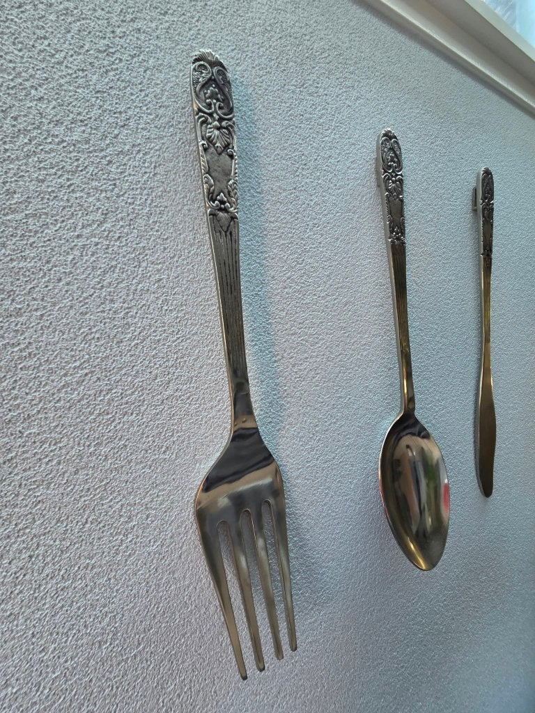 Decoratieve bestek wanddecoratie - Vork, lepel, mes, Huis en Inrichting, Ophalen, Metaal, Zilver, Vintage