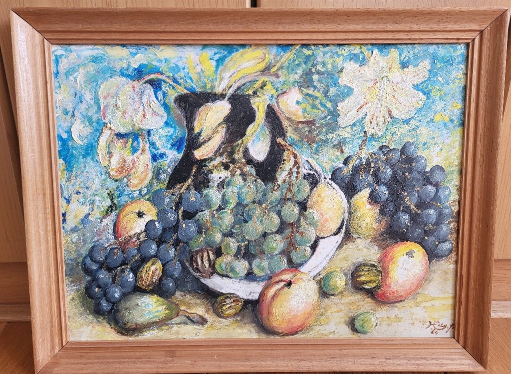 Stilleven van Ds. H.de Groot -Vries/Paterswolde -gesigneerd!, Realistisch, Stilleven, Ophalen of Verzenden, Gesigneerd