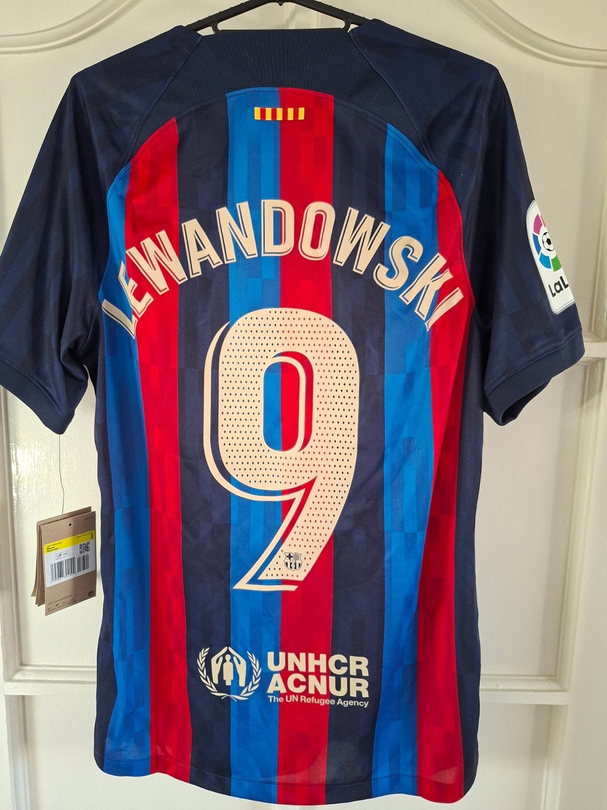 FC Barcelona Thuisshirt 2022/2023 Lewandowski #9 Maat S, Meerkleurig, Nike, Nieuw, Ophalen of Verzenden