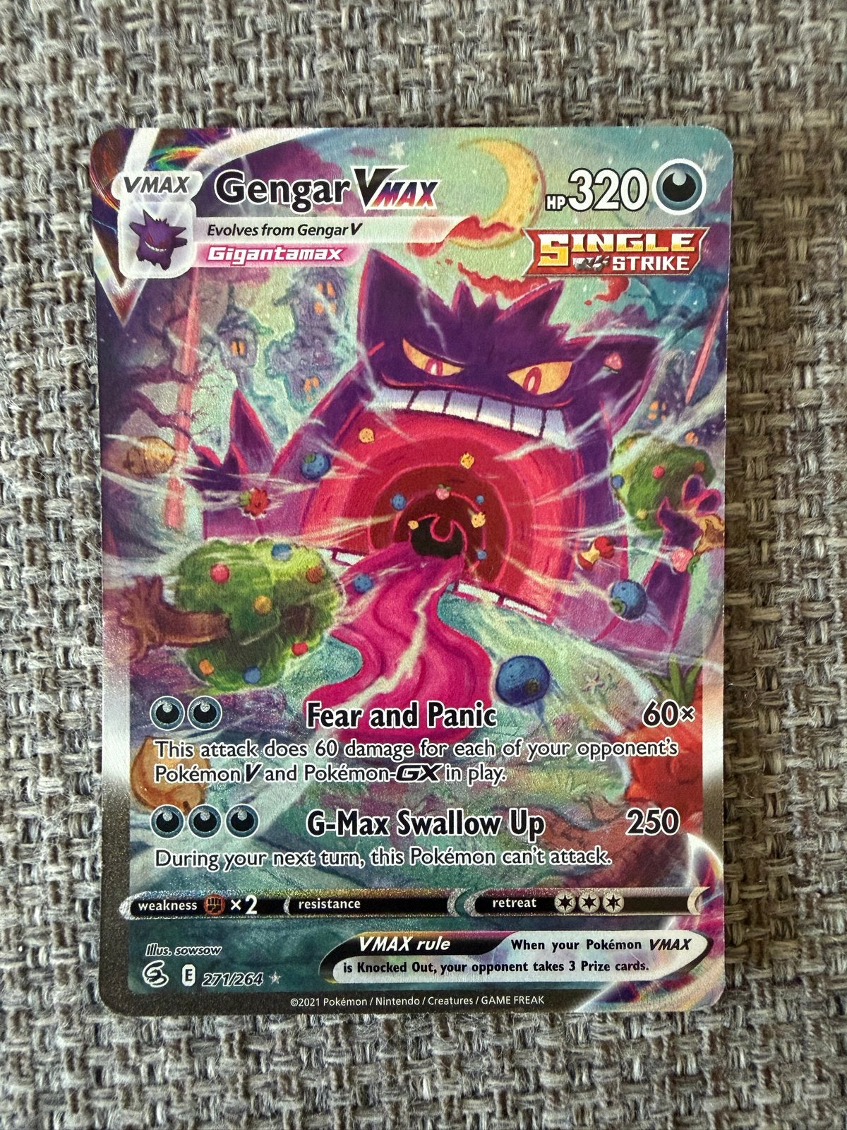 Gengar VMAX NM - Fusion Strike 271/264, Ophalen of Verzenden, Zo goed als nieuw, Losse kaart