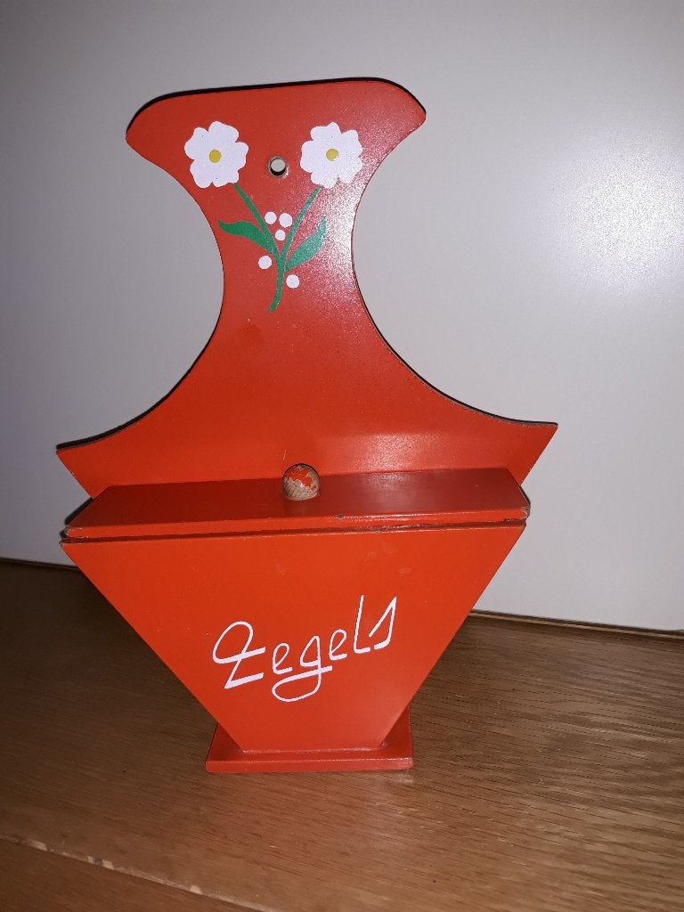 retro - Houten oranje zegeltjes bakje, Ophalen of Verzenden, Huis en Inrichting