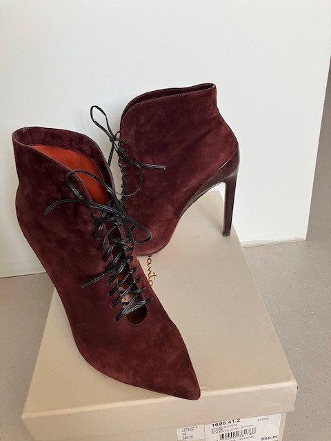 ZGAN Santoni bordeaux laarsjes hakken mt 38 (officieel 39), Ophalen of Verzenden, Zo goed als nieuw, Schoenen met hoge hakken