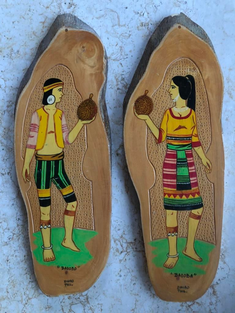 Souvenir Philippines Filipijnen 2 houten wandbordjes, Antiek en Kunst, Ophalen of Verzenden