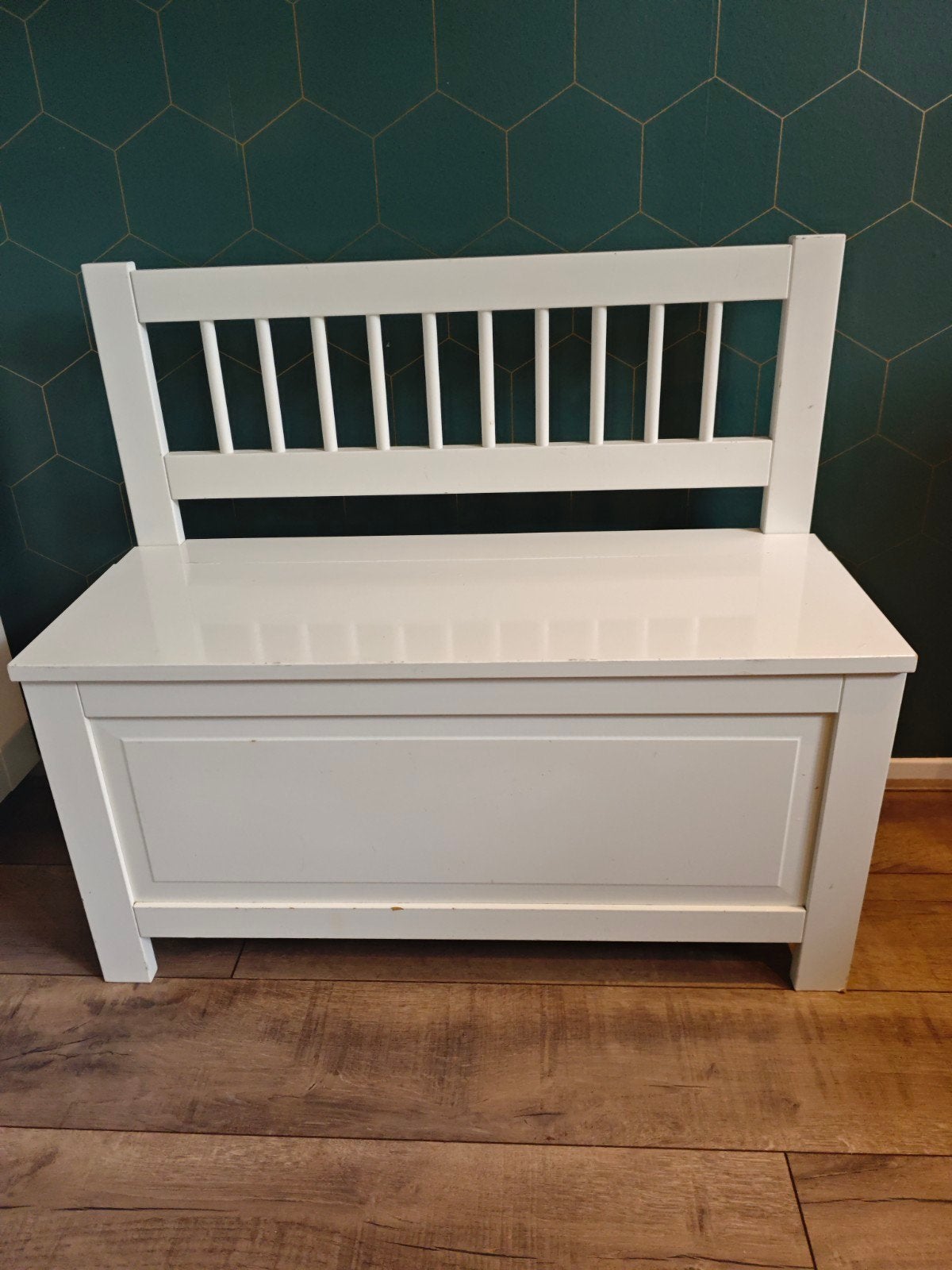 Witte houten bank met opbergruimte - 85 cm breed, Huis en Inrichting, Ophalen, Gebruikt, Wit, Landelijk