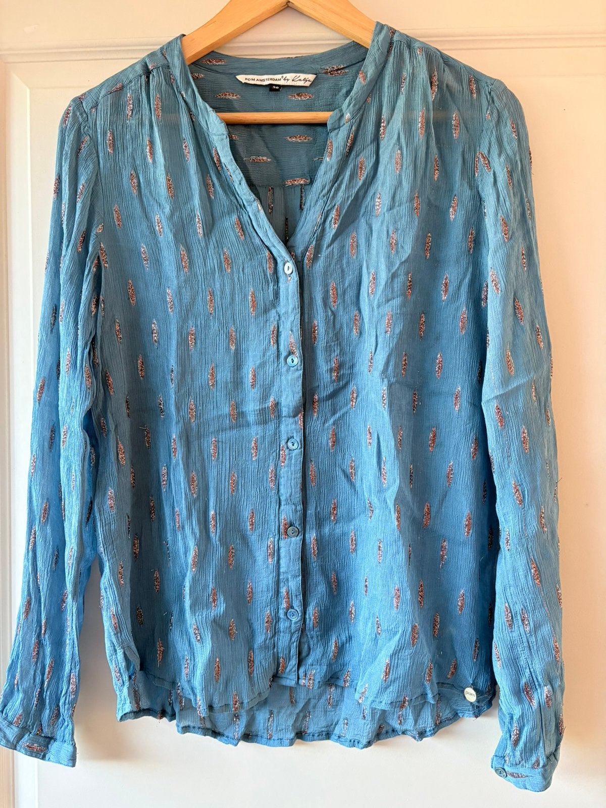 Blouse van Pom Amsterdam, mt 38, Verzenden, Zo goed als nieuw, Maat 38/40 (M), Blauw