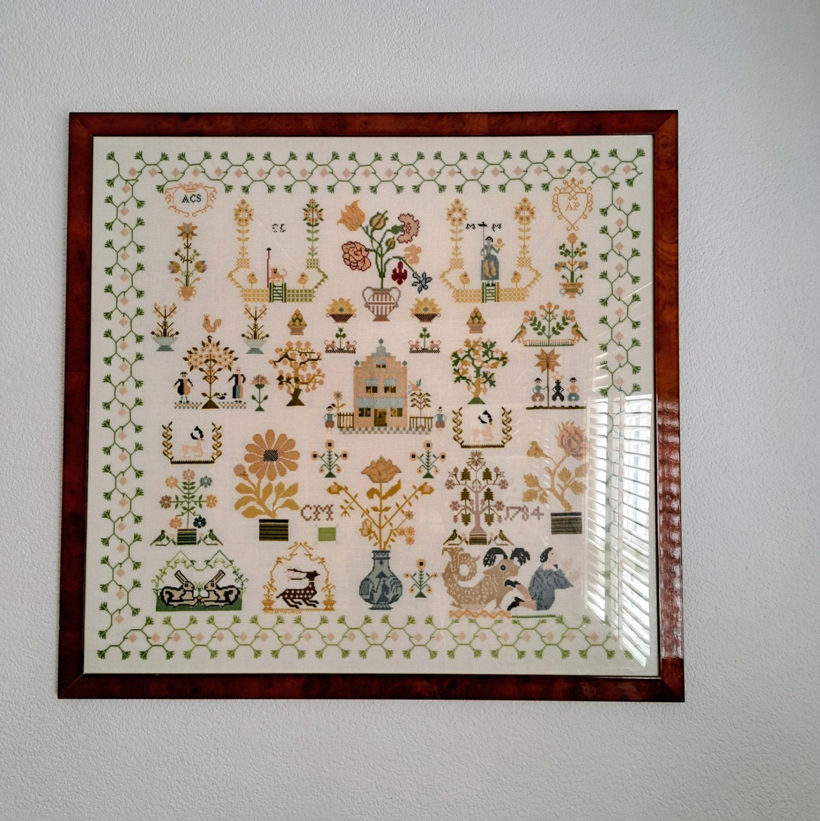 Authentieke originele geborduurde merklap 72X 76 cm, Antiek en Kunst, Antiek | Kleden en Textiel, Ophalen