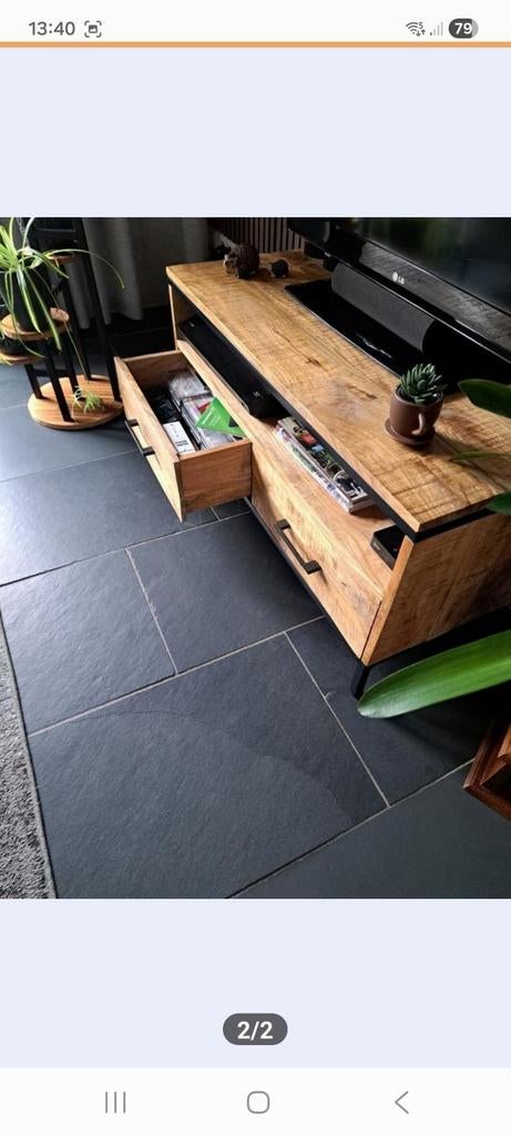 TV-meubel van mangohout met lades - 100x50x45 cm, Overige houtsoorten, 100 tot 150 cm, Ophalen of Verzenden, Minder dan 100 cm