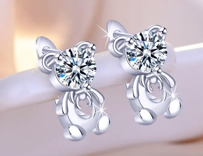 925 sterling zilveren oorbellen met zirkonen beertjes, Nieuw, Ophalen of Verzenden, Met edelsteen, Knopjes of Stekers